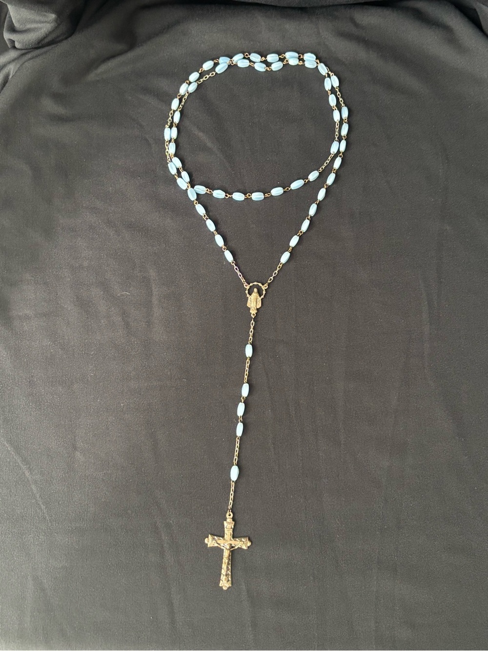 Vintage Blue Opaline Rosary - part Glowing Uranium Glass UV Reactive Beads